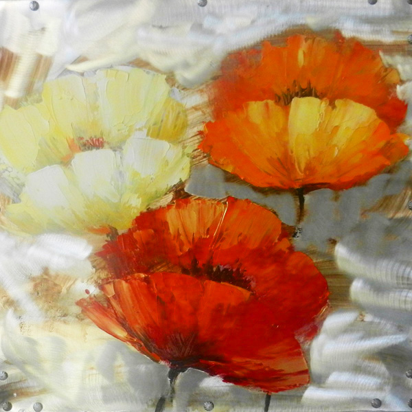 HA071 Wall décor art oil on canvas floral poppies orange red tones